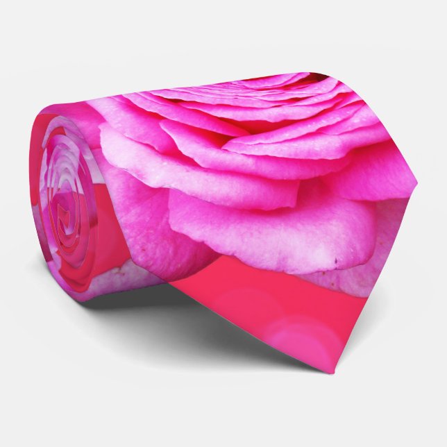 Pink Roses Floral Unisex Silky Tie (Rolled)