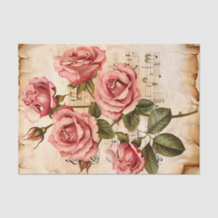 Pink roses floral vintage music sheet ephemera