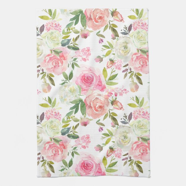 Pink Roses Floral Vintage Style Kitchen Towel (Vertical)