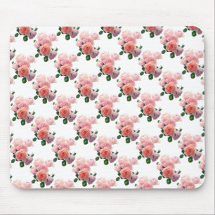 Pink Roses Floral Watercolor Art Template Modern Mouse Mat