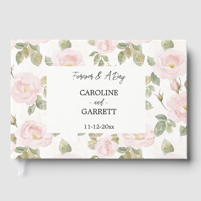 Pink Roses Floral Wedding Guest Book (Front)