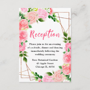 Pink Roses Floral Wedding Reception Enclosure Card