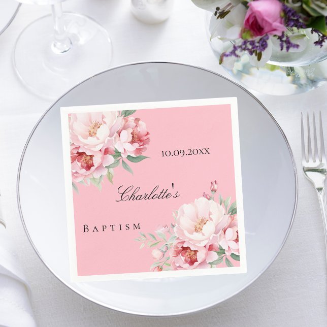 Pink roses florals elegant baptism napkin (Creator Uploaded)