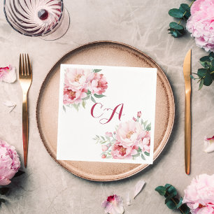 Pink roses florals monogram birthday napkin