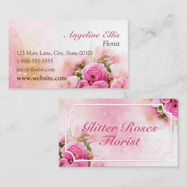 Pink Roses Florist Business Card (Front/Back)