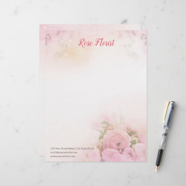 Pink Roses Florist Letterhead (Front/Back In Situ)