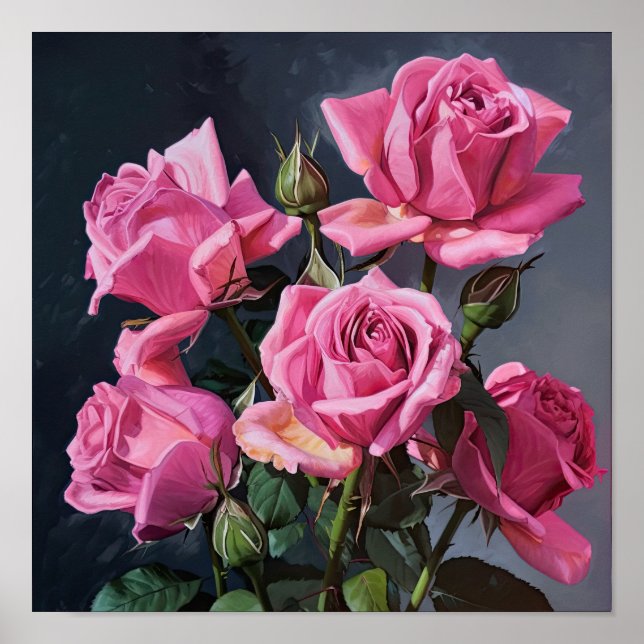 Pink Roses Flower Art Print Poster (Front)