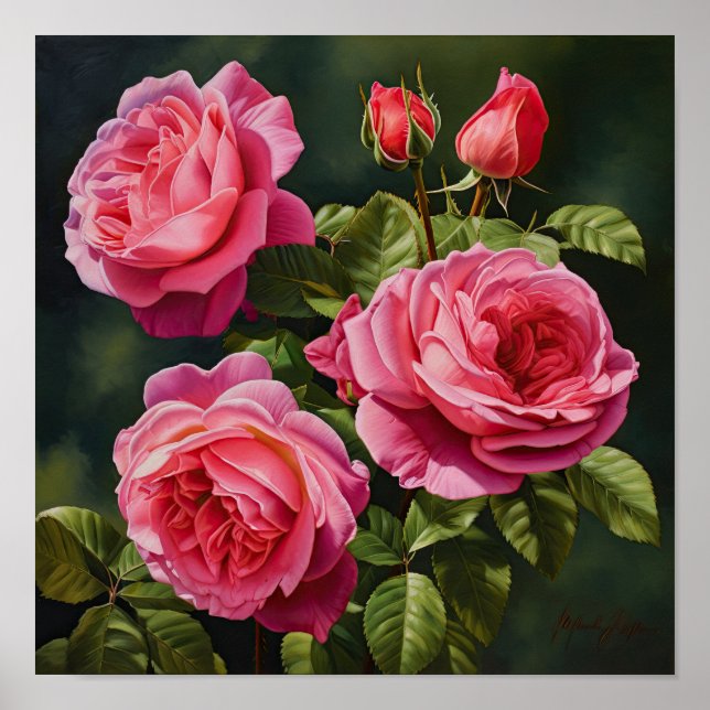 Pink Roses Flower Art Print Poster (Front)
