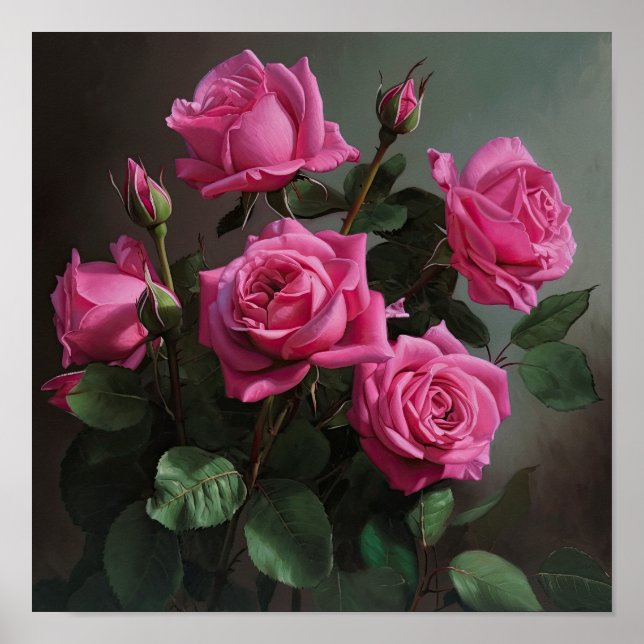 Pink Roses Flower Art Print Poster (Front)