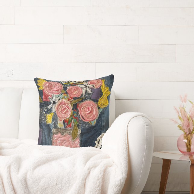 Pink Roses Flower bouquet pillow (Couch)