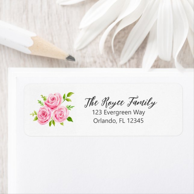 Pink Roses Flower Painting Return Address Label (Insitu)