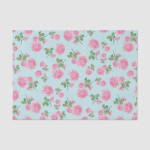 Pink Roses Flower pattern on Mint Tissue Paper