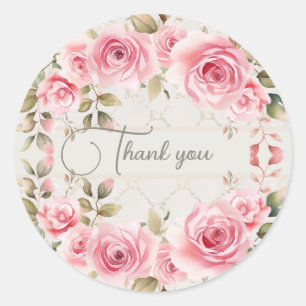 Pink roses flowers blush elegant classic round sticker