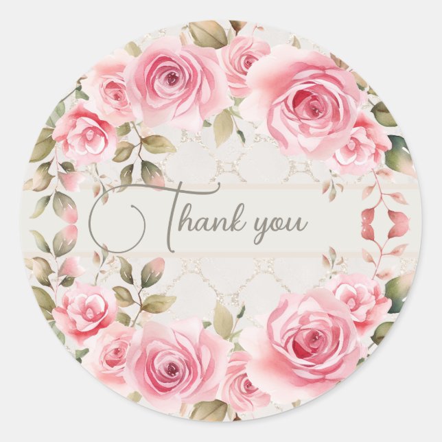 Pink roses flowers blush elegant classic round sticker (Front)