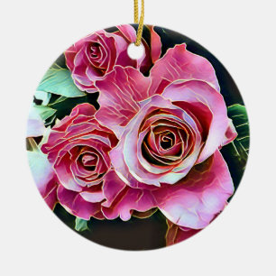 PINK ROSES FLOWERS CERAMIC TREE DECORATION