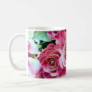 PINK ROSES FLOWERS COFFEE MUG