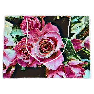 PINK ROSES FLOWERS LARGE GIFT BAG
