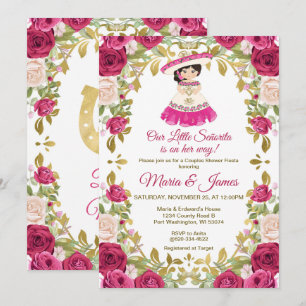 Pink roses Flowers Mexican Fiesta Couples shower  Invitation