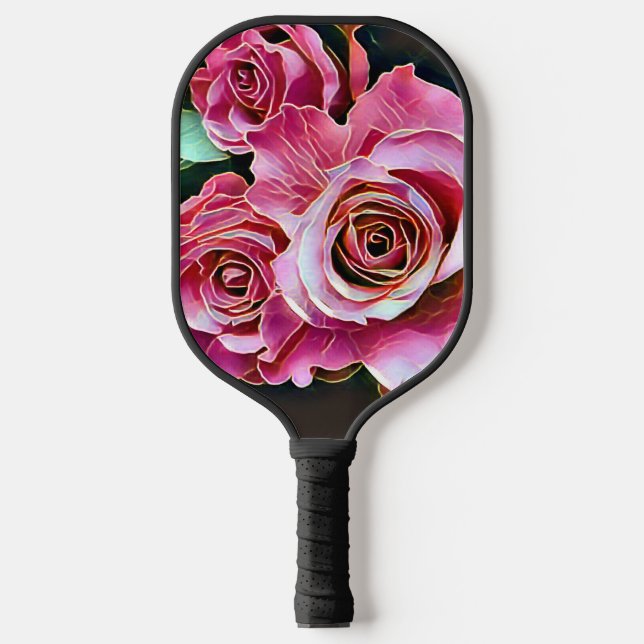 PINK ROSES FLOWERS PICKLEBALL PADDLE (Front)