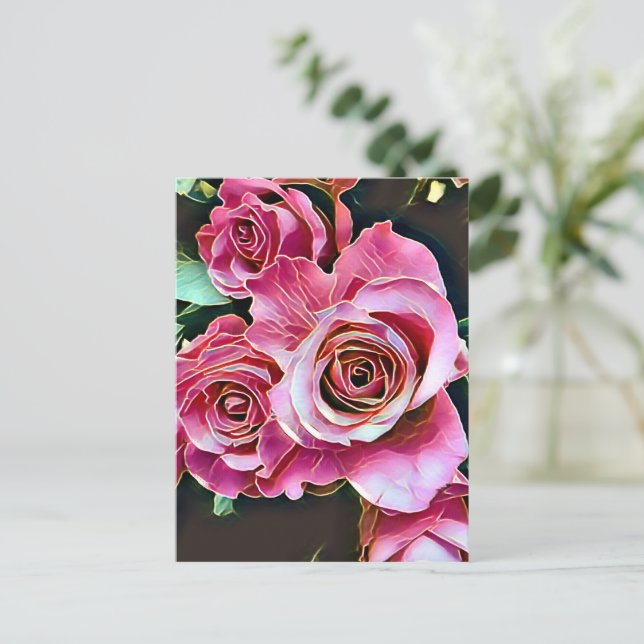 PINK ROSES FLOWERS POSTCARD (Standing Front)