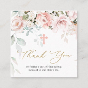 Pink Roses Foliage Baptism Thank You Business Card