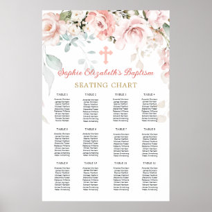 Pink Roses Foliage Cross Baptism Seating Chart