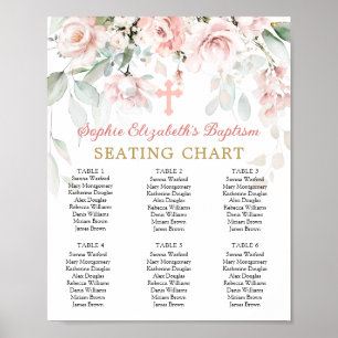 Pink Roses Foliage Cross Baptism Seating Chart