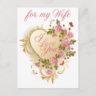 Pink Roses for Wife Valentine Postcard