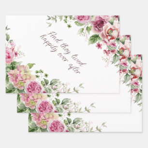 Pink Roses Frame Personalised Wrapping Paper Sheet