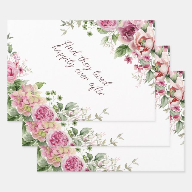 Pink Roses Frame Personalised  Wrapping Paper Sheet (Set)