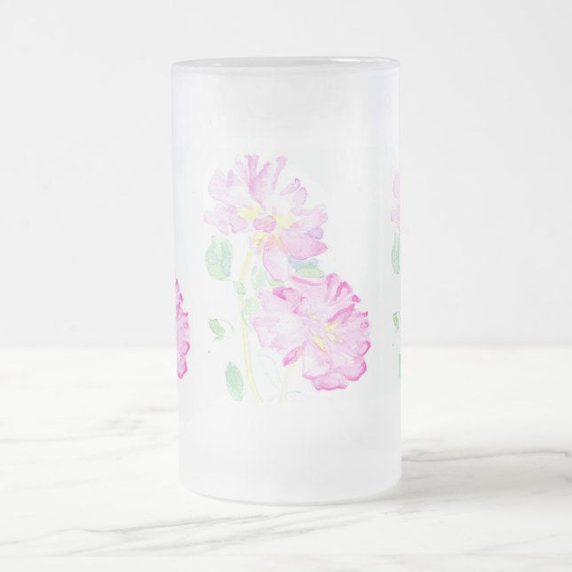 Pink Roses Frosted Glass Mug (Center)