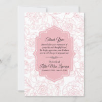 Pink Roses Funeral Memorial Thank You Cards