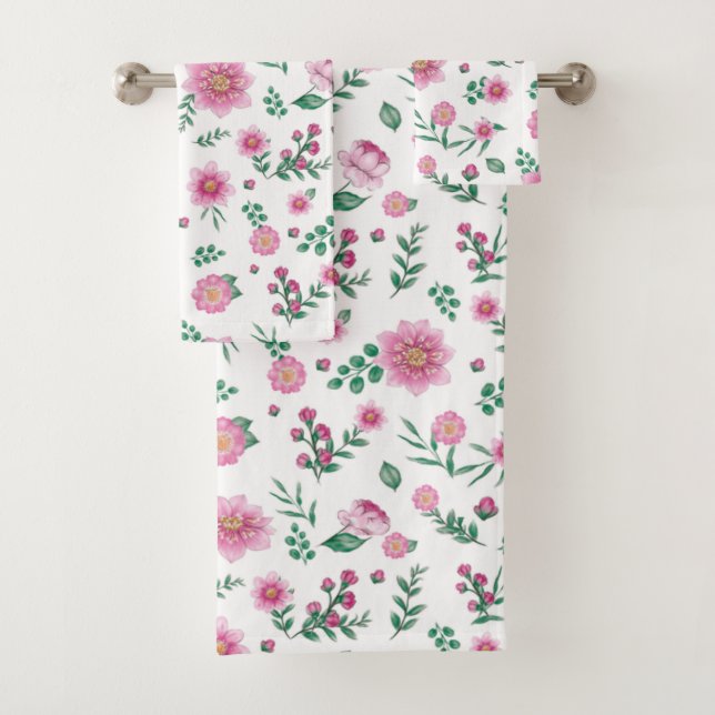 Pink Roses Galore  Bath Towel Set (Insitu)