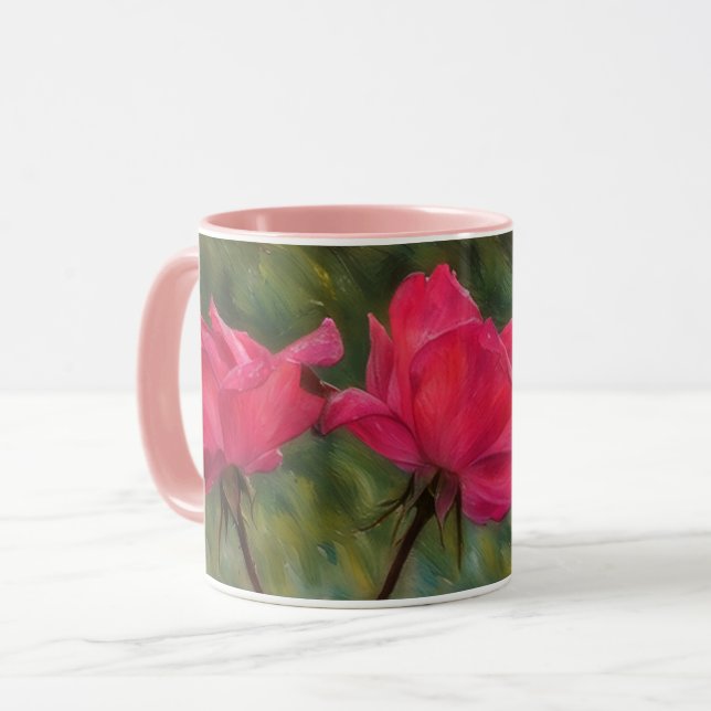 Pink Roses Garden Art Pretty Flower Mug Cup (Front Left)