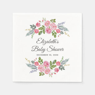 Pink roses. Garden flowers. Floral baby shower Napkin
