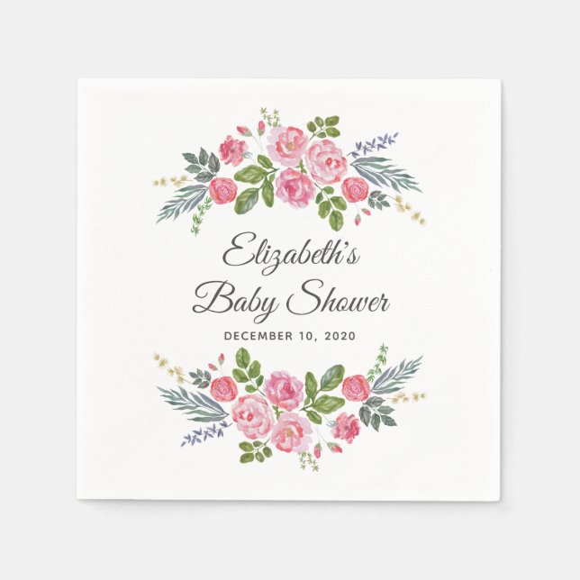 Pink roses. Garden flowers. Floral baby shower Napkin (Front)