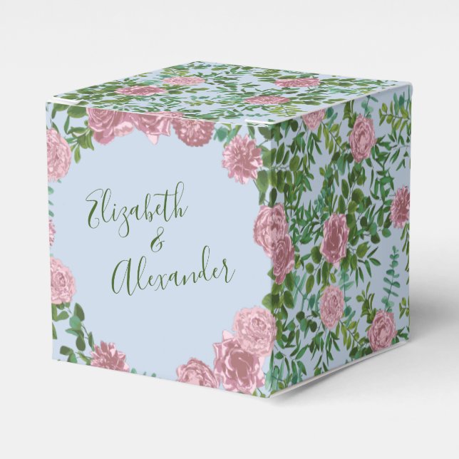 Pink Roses Garden Spring Wedding Favour Box (Front Side)