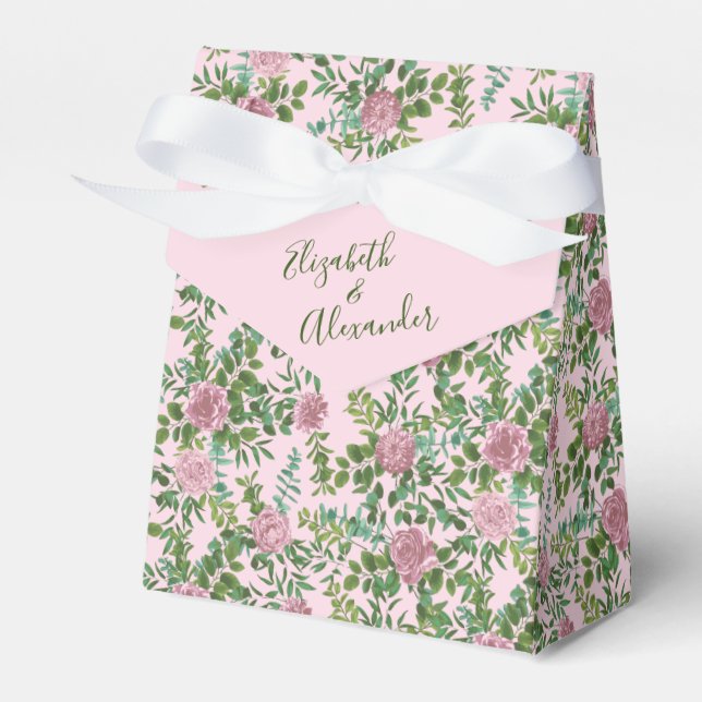 Pink Roses Garden Spring Wedding Favour Box (Front Side)