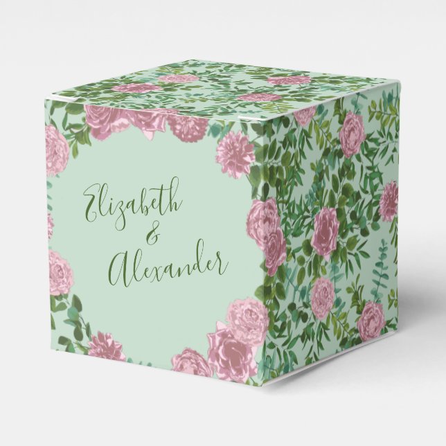 Pink Roses Garden Spring Wedding Favour Box (Front Side)