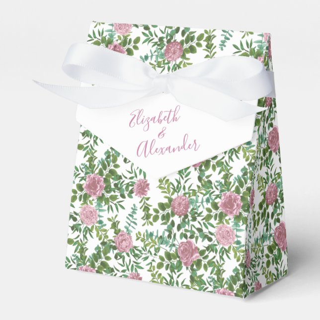 Pink Roses Garden Spring Wedding Favour Box (Front Side)