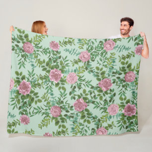 Pink Roses Garden Spring Wedding Fleece Blanket