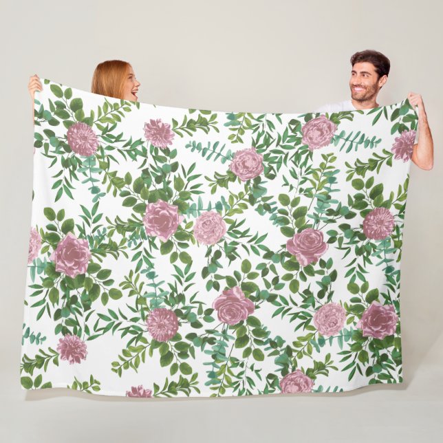 Pink Roses Garden Spring Wedding Fleece Blanket (In Situ)