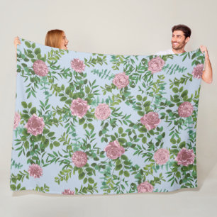 Pink Roses Garden Spring Wedding Fleece Blanket