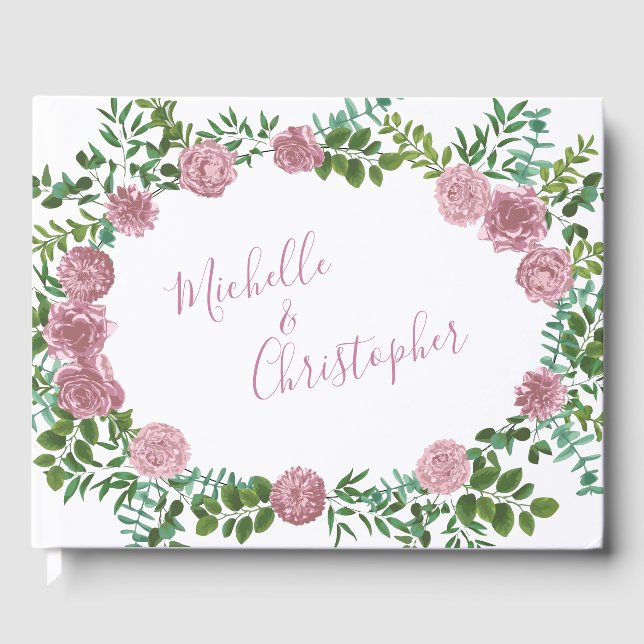 Pink Roses Garden Spring Wedding Guest Book (Front)
