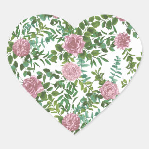 Pink Roses Garden Spring Wedding Heart Sticker