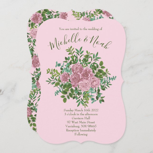 Pink Roses Garden Spring Wedding Invitation (Front/Back)