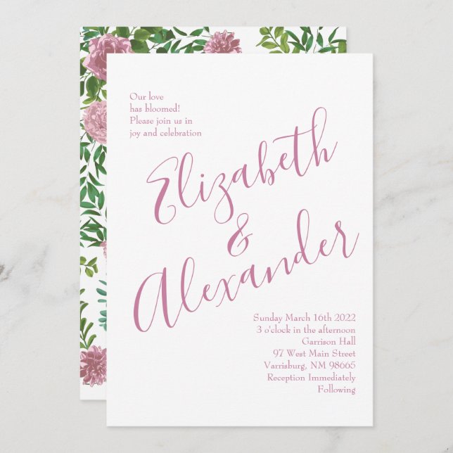 Pink Roses Garden Spring Wedding Invitation (Front/Back)