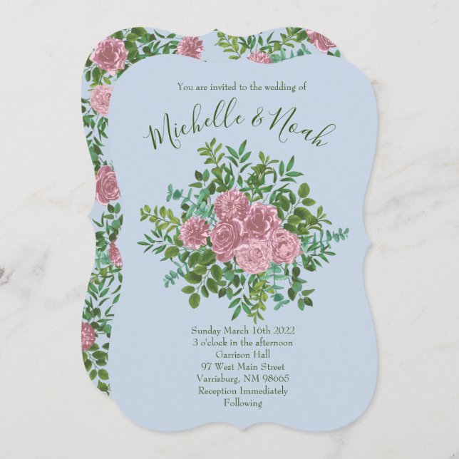 Pink Roses Garden Spring Wedding Invitation (Front/Back)