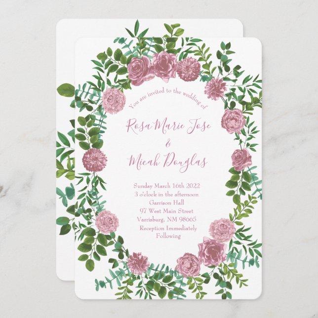 Pink Roses Garden Spring Wedding Invitation (Front/Back)