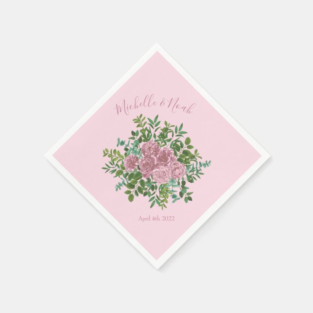 Pink Roses Garden Spring Wedding Napkin (Corner)